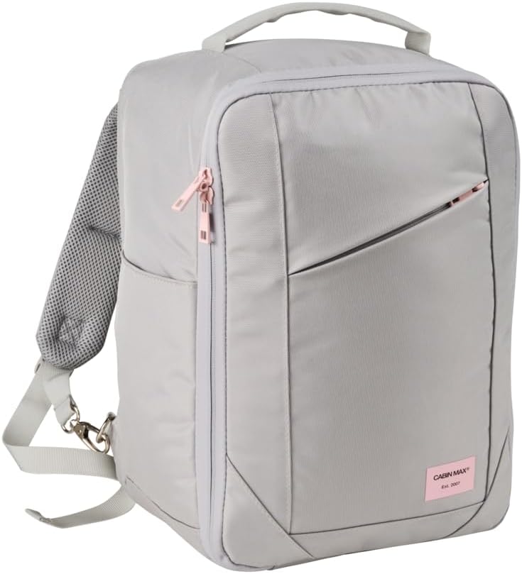 Cabin Max Manhattan Backpack 40 x 30 x 20 cm, 24 L, Recycled Fabric, Flight Approved, Wizz Air Compatible, Underseat Travel Bag, Black, Travel Backpacks, Grey and Pink