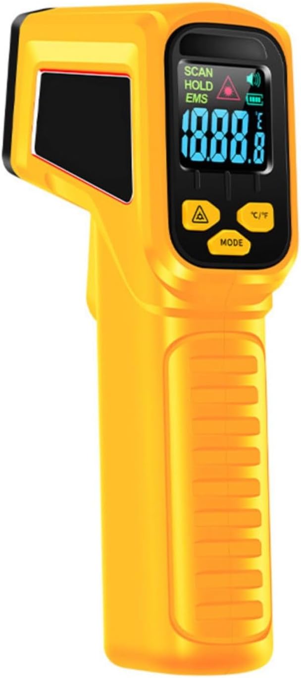 Rechargeable Infrared Thermometer -50°C to 800°C with Color Screen and Voice Alarm, Non-Contact Temperature for Industrial Kitchen Automotive Use Yellow