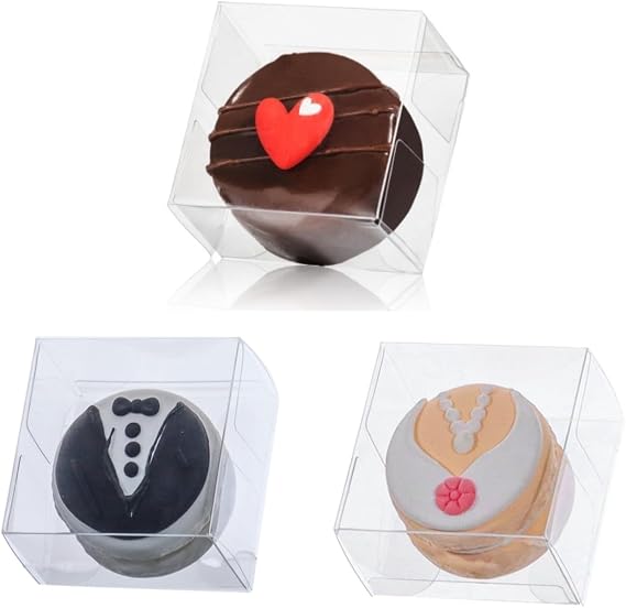 RomanticBaking 100pcs Chocolate Cover Mini Cookie Boxes Strawberry Macaron Boxes Clear Bakery Boxes Gumballs Pretzels Brownines Maltballs Wedding Favors Party Boxes