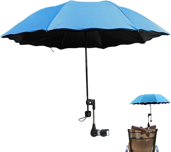 Chair Umbrella with Clamp Adjustable, UV Protection Waterproof Beach Chair Umbrella Portable Folding for Patio, Camping, Wheelchair, Stroller, Golf Carts