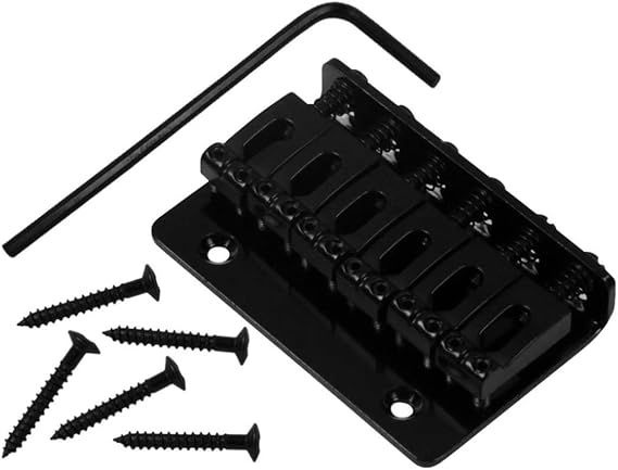 6 String 65MM Metal Fixed Hardtail Saddle Bridge Top Load Guitar Tailpiece Compatible for Fender Strat Tele Electric Guitar,Black