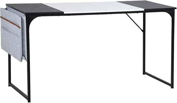 FurnitureR Computer Desk with Storage Bag Home Office Desk Study Writing Office Table Laptop PC Writing Desks (White, 55.1 Inch)