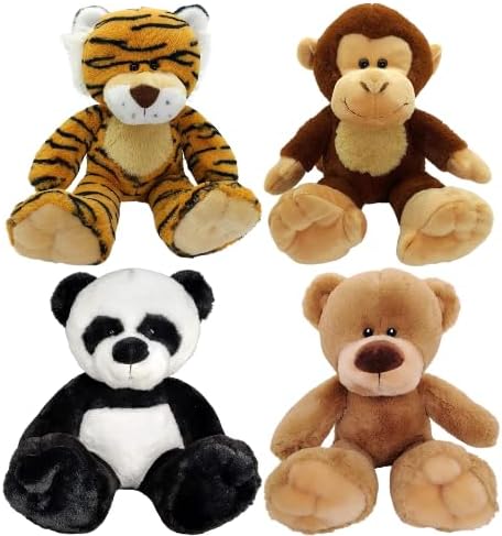 Anico 13" Pick-A-Pet Plush Tiger, Monkey, Bear, Panda Bundle