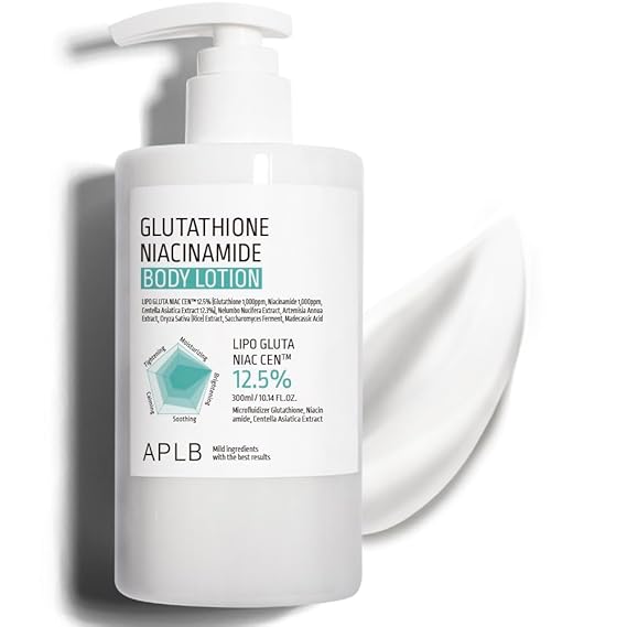 APLB Glutathione Niacinamide Body Lotion | LIPO GLUTA NIAC CENTM 12.5% 10.14 FL.OZ/Korean Skincare, Long lasting hydration, Revitalize for gentle and improve skin texture