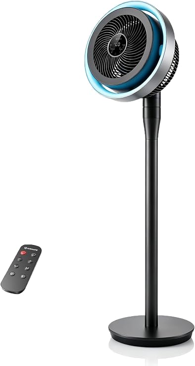 AIRMATE Standing Fan for Bedroom, (60/90/120) Oscillating Fan with Light, Digital Display, (12-43") Adjustable Height, 16 Speeds, 12H Timer, 25dB, 92ft Quiet Pedestal Fan with Remote, DarkGrey