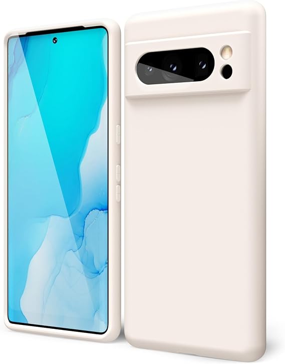 Oakxco Silicone Case for Google Pixel 8 Pro with Camera Protection Thin Colourful Rubber Gel Plain Protective Mobile Phone Case Slim Soft TPU Matte Mobile Phone Case Cute Elegant Protective Case for Girls Men Beige Titanium
