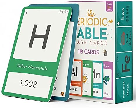 Periodic Table for Kids - Laminated Elements Flash Cards. 118 Flash Cards for Kids to Learn, Study and Memorize the Periodic Table. Science Materials for Classroom and Home. Recommended Ages 5 and Up
