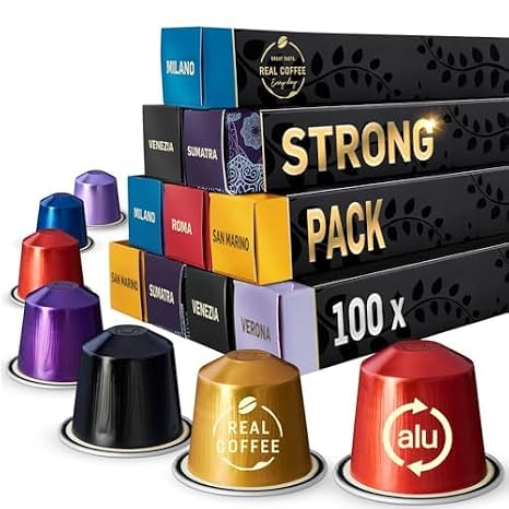 Strong Espresso Variety Pack for Nespresso Original Line Machines | 100 Aluminum Pods | 5 Bold, Intense Italian Flavors | Espresso Coffee Pods Compatible Only with Nespresso Original Machine