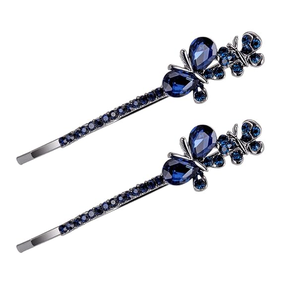 1 Pair Fashion Crystal Rhinestone Bobby Pins Bow Square Love Hair Pins Clips Accessories for Women Girls (Butterfly)