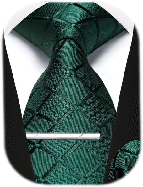 Enlision Ties for Men Plaid Stripe Tie Handkerchief Woven Classic Formal Necktie Pocket Square Clip Set