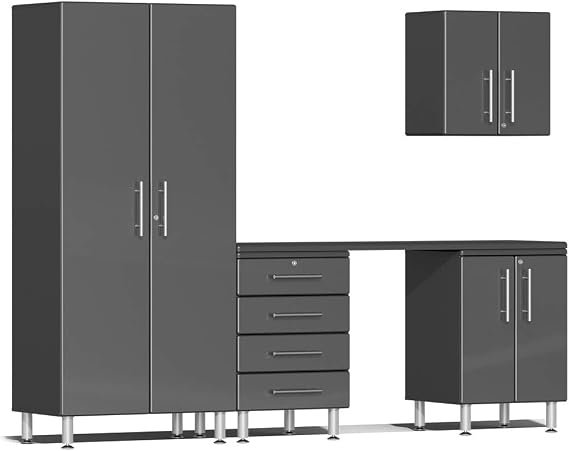 Ulti-MATE UG22051G 5-Piece Garage Cabinet Kit with Channeled Worktop in Graphite Grey Metallic