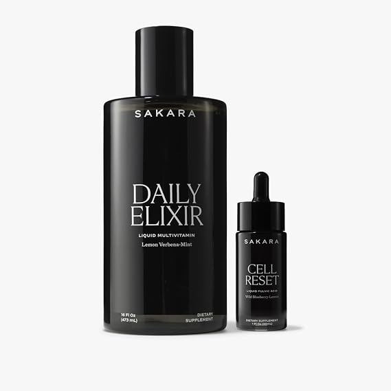 SAKARA Morning Routine Bundle - Daily Elixir Liquid Multivitamin & Cell Reset Fulvic Acid Complex
