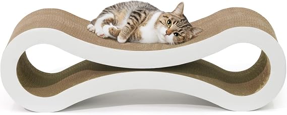 BOWHAUS Infinity Cat Scratcher Lounger, Reversible Scratcher, Durable & Long-Lasting, Cat Cardboard Scratcher, Large Cat Scratching Pad, Scratching Board, Infinity Scratch Pad for Indoor Cats, White