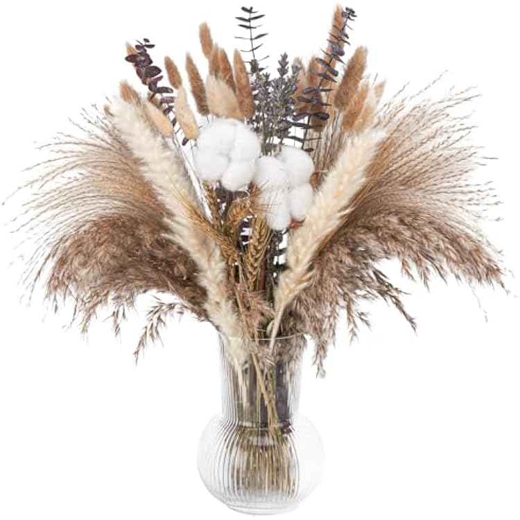 80 Pcs Boho Dried Flower Bouquet for Home Decor, Natural Dried Flowers for Vase, Dried Pampas Grass Fall Decor for Home, Bedroom & Wedding Table Decor