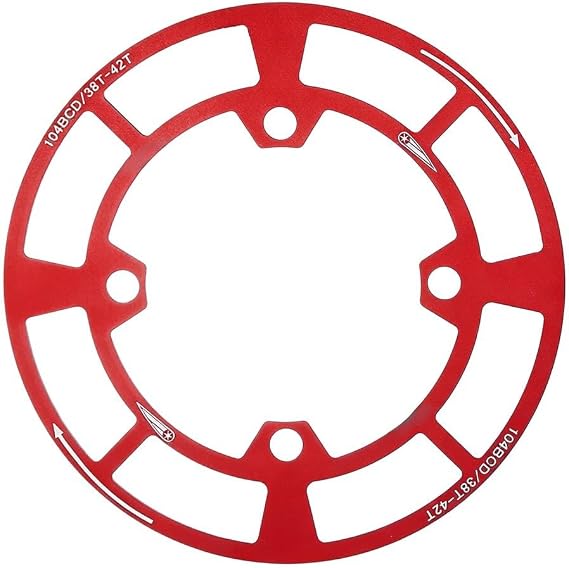 Mountain Bike Chainring Guard 104BCD Aluminum Disc Protector for 32T 34T 36T Cranksets Off Road and Daily Commuting Compatibility (Red-38T-42T)