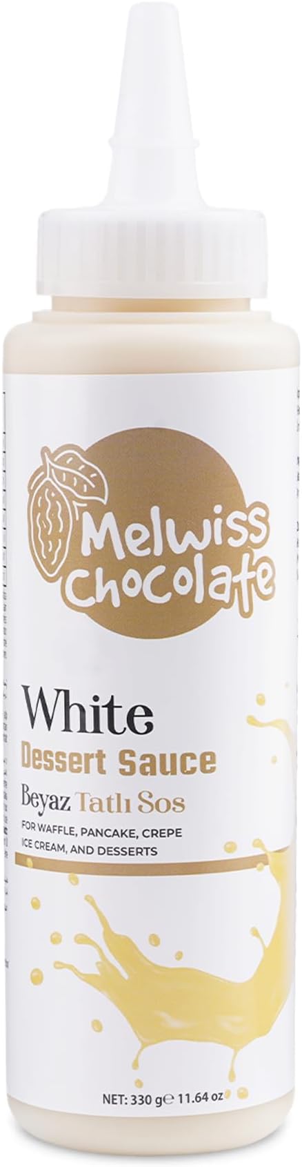 Melwiss Chocolate Beyaz Tatlı Sos 330 g – Akışkan kıvamlı Waffle, Pankek, Krep, Dondurma, Kahve ve Tatlılar için Pratik Sıkılabilir Sos