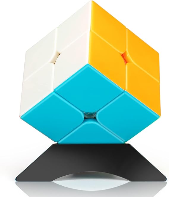 Stickerless 2x2 Speed Cube with Stand & Guide for Kids & Adults