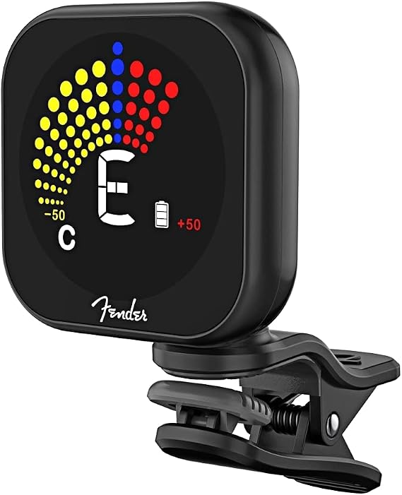 Fender Flash 2.0 Guitar Tuner Clip On, Rechargeable Guitar Tuner for 6 Strings, Battery and Micro USB Audio Charger Included, 4x3x2 Inches, 1 Count,Black