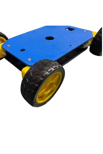 4WD Robot Araba Şasesi, 3D Baskı, Mavi-Sarı, 19.2x12 cm, 4 Motor ve 4 Teker Dahil, HC-SR04 Ultrasonik Sensör Yuvası