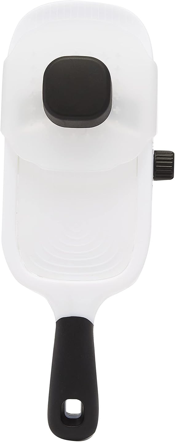 Amazon Basics Hand-held Safe Mandoline Slicer for Vegetables and Fruits, Adjustable Thickness, Stainless Steel Blade, White, 11.3" x 4.5" x 2.5"
