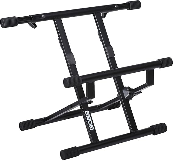 BOSS Adjustable Heavy-duty Til-Back Stand with Telescoping Support Arm (BAS-1) | Heavy-Duty Steel Amp Stand, 21 Kg Capacity, Folds for Travel, Adjustable Feet