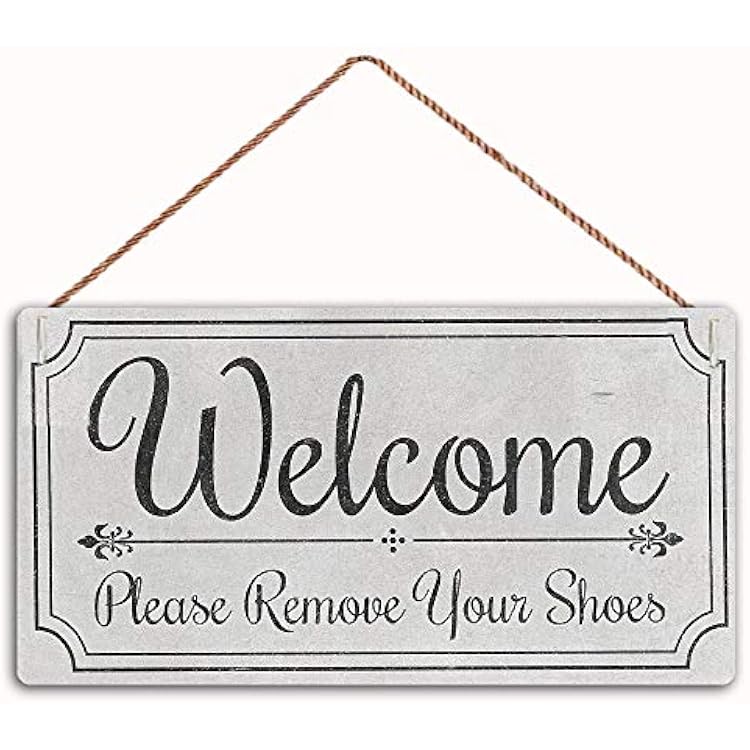 Welcome Please Remove Your Shoes Sign Home Decor Wood Sign Plaque 12 x 6 Hanging Wall Art, Decorative Funny Sign,Garden SignFC1-MBH4
