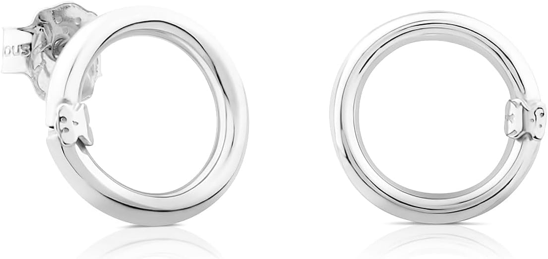 TOUS Hold - Front Hoop Earrings in Sterling Silver, Push Back Closure - Hoop: 1.6 cm