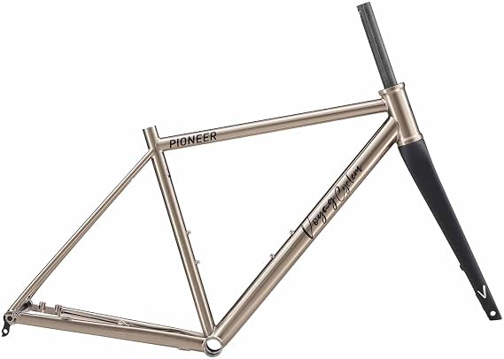Cr-mo Steel Bike Frame 700C Road Bike Frameset 44cm 47cm 50cm 53cm Disc Brake Frame Thru-Axle Frame 100/142mm with Carbon Fiber Forks BSA BB68mm(Brushed Silver,50cm)