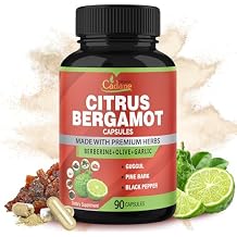 Organic Cadane Citrus Bergamot Supplement Extract Capsules, 90 Capsules & Berberine, Olive, Guggul, Garlic, Pine Bark, Black Pepper | Supports Overall Health, Immune System | 3 Months Supply