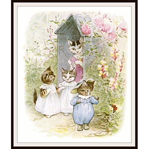 Beatrix Potter Tom Kitten and Mrs. Tabitha Cat, Vintage Art Print Reproduction, Nursery, Baby Room, Shower Gift 8 x 10