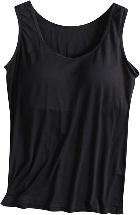 Lastesso Tank Tops with Built in Bras Trendy 2024 Summer Tank Top for Women Casual Loose Fit Sleeveless Shirt Casual Homewear