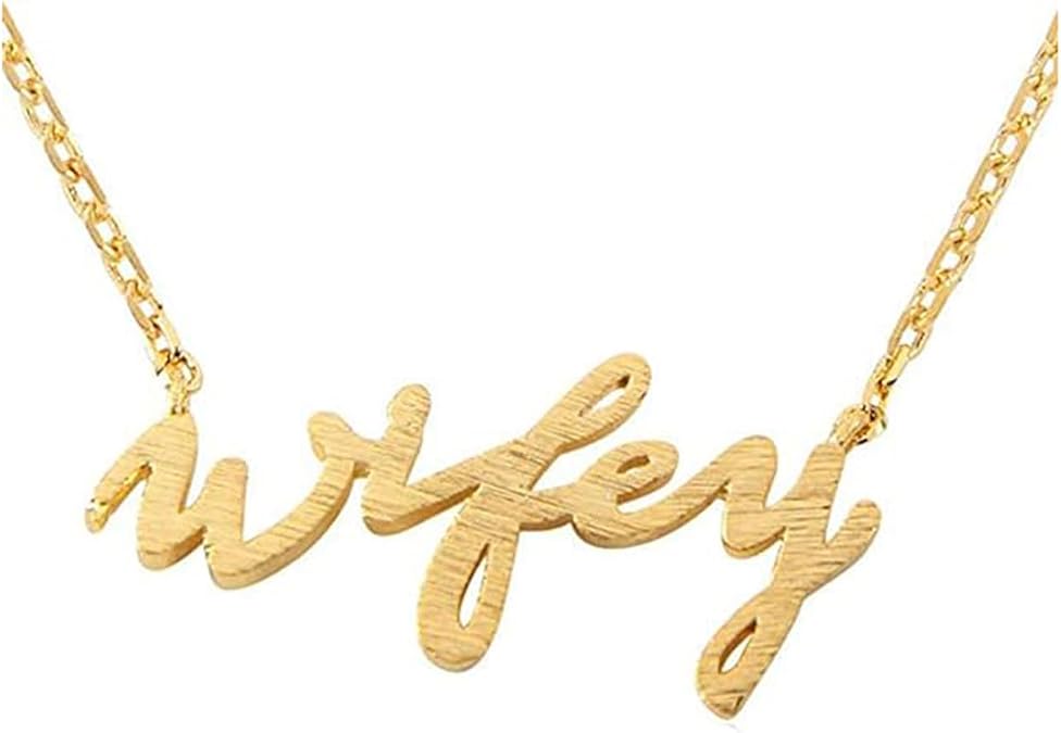 Dreuyet Dainty Wifey Necklace Charm Simple Wifey Pendant Necklace Choker with 'wifey' Letter Chain for Your Wife or Mother Jewelry Gift