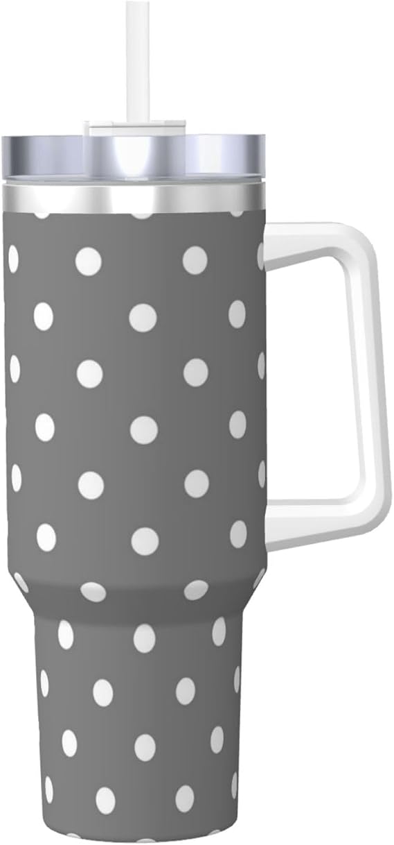 Grey White Polka Dots,40OZ Ice Bully Cup with Handle Stainless Steel Mug Water Bottle