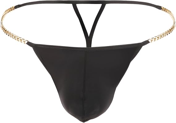 Men Sexy Thong Metal Chains Hollow Out G-Strings Comfortable Ice Silk Bikini Underwear