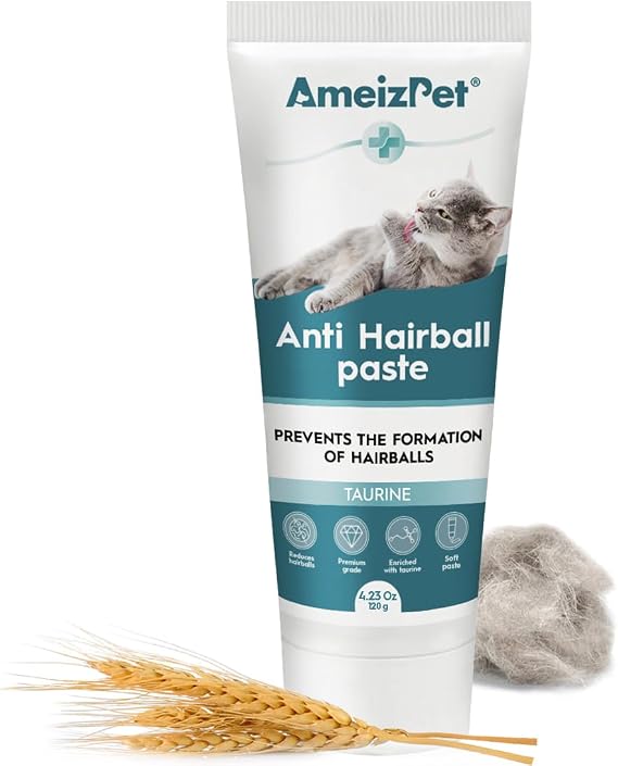 AmeizPet 猫用ヘアボールレメディ、ペットファー用アンチヘアボールペースト、ロング&ショートファーキャット用トリートメント、4.2オンス120g