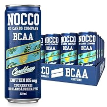 NOCCO BCAA Energy Drink Pack of 24 - Sugar-Free, Vegan Energy Drink with Caffeine, Vitamins and Amino Acids - Caribbean Pineapple, 24 x 330 ml Including Deposit Caribbean