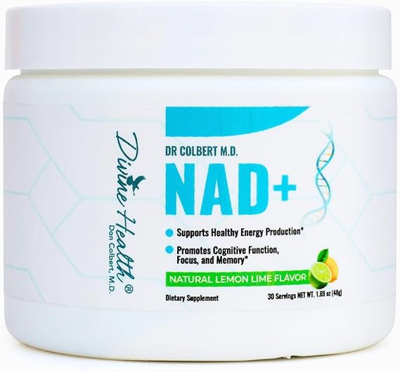 Dr. Colbert, MD NAD+ Powder | Lemon-Lime Flavor | by Divine Health | Energy Boost Formula | Nicotinamide Riboside Chloride | 30 Servings | 48g