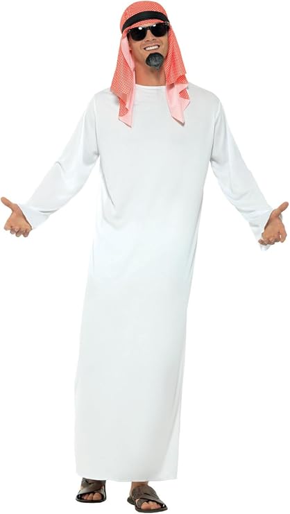 Smiffy's Men's Arab Costume with Long Tunic and Headdress, White L - US Size 42"-44"
