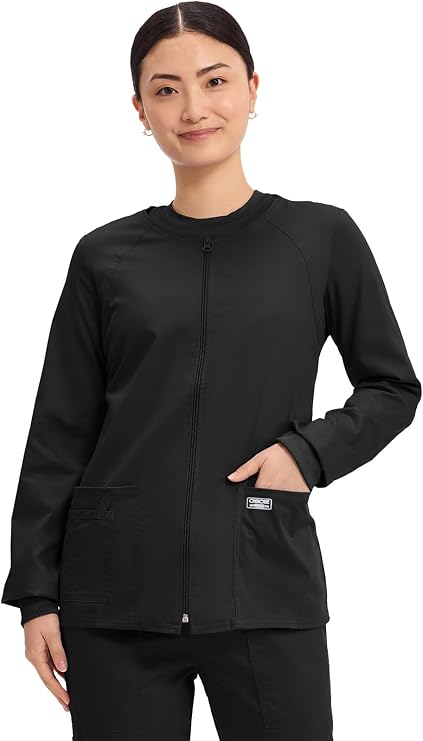 Cherokee Zip Front Scrub Jackets for Women, 3 Pockets, 2-Way Stretch, Soft, Breathable,Brushed Twill - 4315