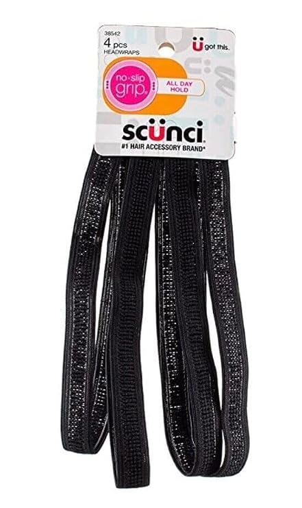 SCUNCI - No-Slip Grip Headwraps Black 1.5 cm - 4 Pack
