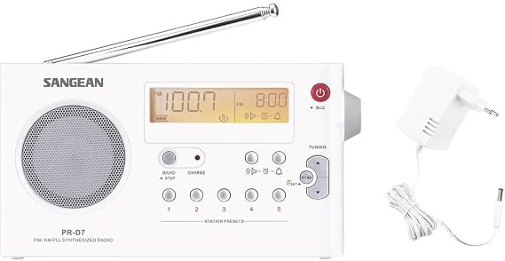 Sangean PR-D7 AM/FM Digital Rechargeable Portable Radio - White, One Size