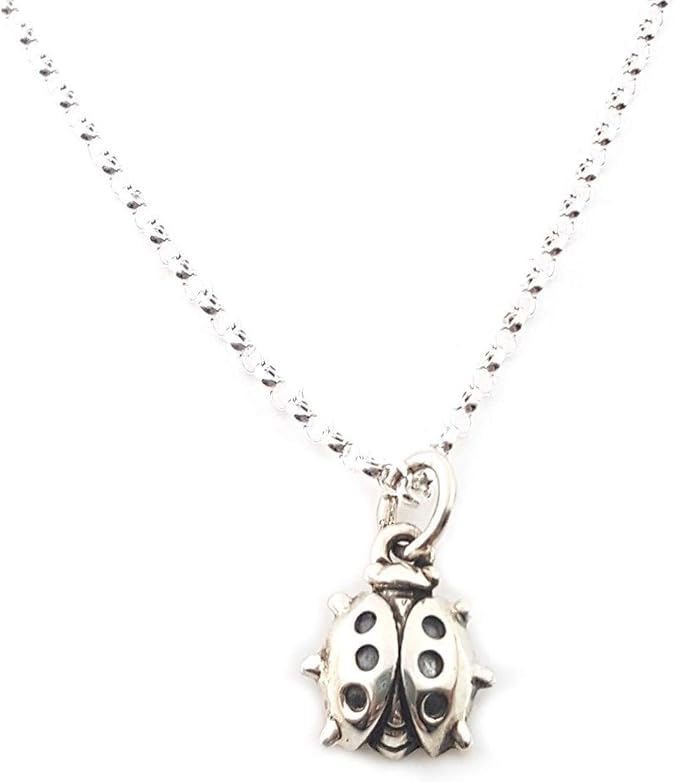Sterling Silver Ladybug Necklace Tiny Good Luck Charm, 18 Inch Chain, Handmade Gift