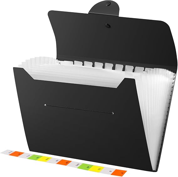 Diboniur File Organiser A4 Folder, 13 Pockets Document Organiser, Accordion File Organiser, Folders for Paperwork A4 for School, Office, and Home (Black)