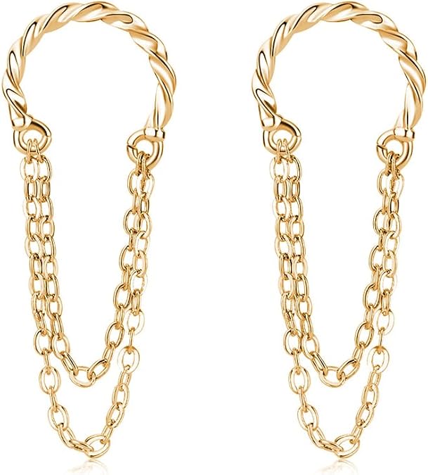 Reffeer Solid 925 Sterling Silver Cuff Earrings Chain Cartilage Wraps for Women Teens Minimalist Cuff Earrings No Piercing