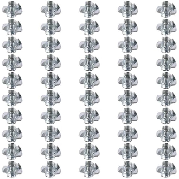 FEIYING 4-Pronged Tee Nuts 50Pcs Zinc Plated for Rock Climbing Wall Carbon Steel T-Nut for Table Legs T-Nuts for Wood