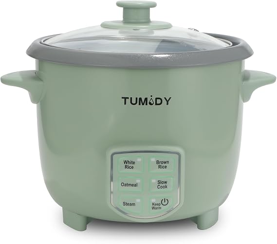 3 Cups Rice Cooker Small, 6-Cup Cooked, Rice Maker with Steamer Tray, Green