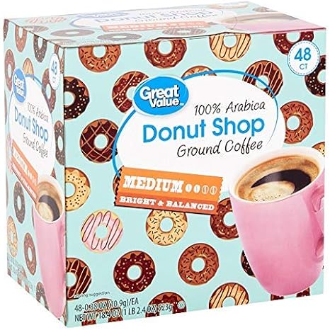 Great Value Donut Shop 100% Arabica Ground Coffee Medium 48 count