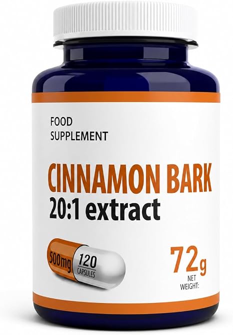 Hepatica Ceylon Cinnamon 10000 mg Equivalent 500 mg 20:1 Cinnamon Bark Extract Highly Concentrated 120 Vegan Capsules Ceylon Cinnamon - Cinnamomum Verum GMP & Laboratory Tested