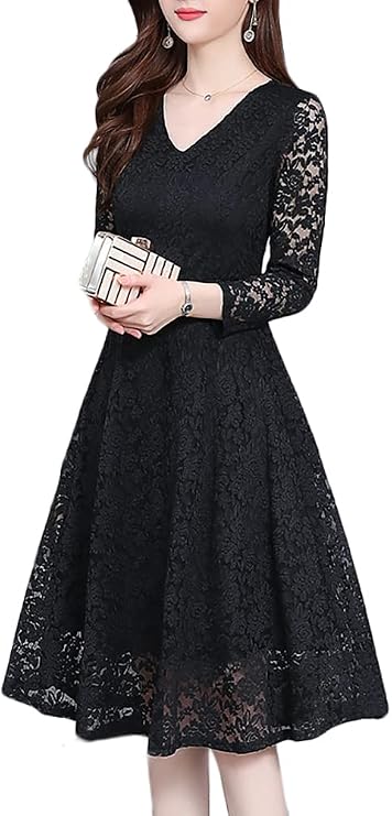 Chubikime Women's Dress, Wedding Dress, Party Dress, Full Lace, Long Sleeve, Autumn, Winter, Spring, A-Line, Lined, Slimming, Formal, Invitation, After-Parties, Beautiful