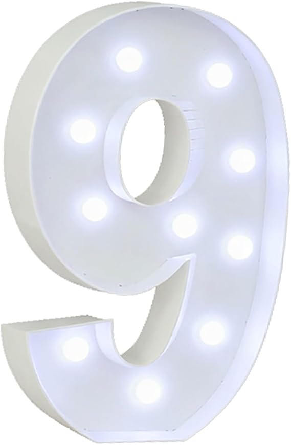 3.3ft Large Letter Shape Alphabet Lights Cold/warm White LED, Foam Marquee Lamp Freely Combinative Words For Home Birthday Wedding Party Declor(Number 9,Cold white)